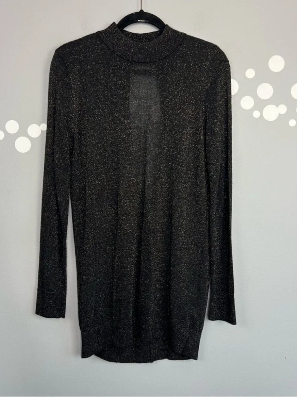Dynamite Black Gold Lurex Sheer Split Back Tunic Top Size Large